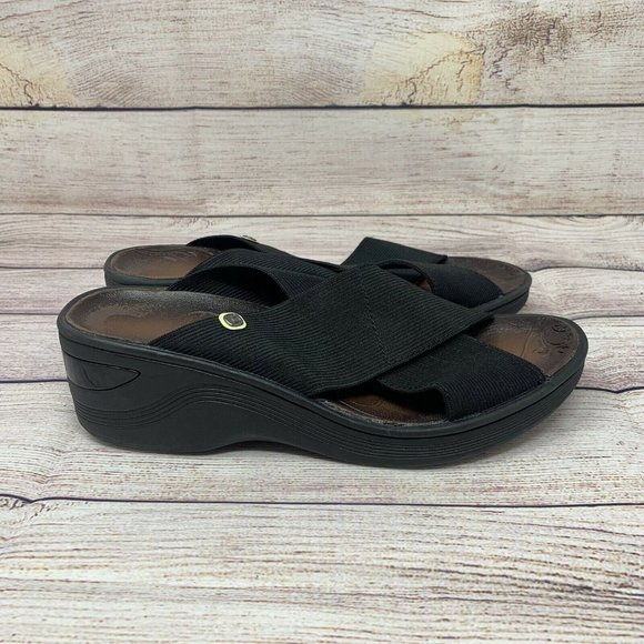 Bzees Desire Women’s 7M Black Elastic Strap Comfort Slip On Slide Wedge Sandals - Picture 1 of 7